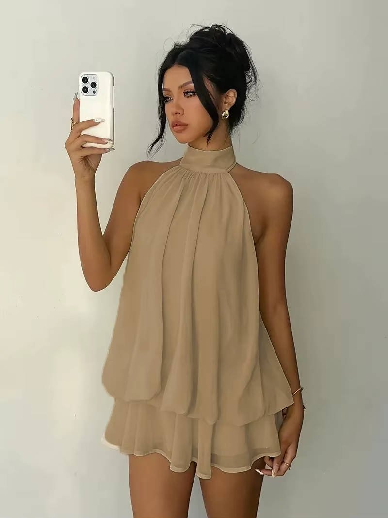 Women's Halter Mini Dress - Khaki