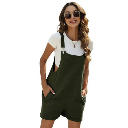 Summer Overall Romper - Army Green