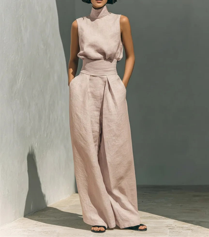 Wide Leg Pants Two Piece Set - Pink