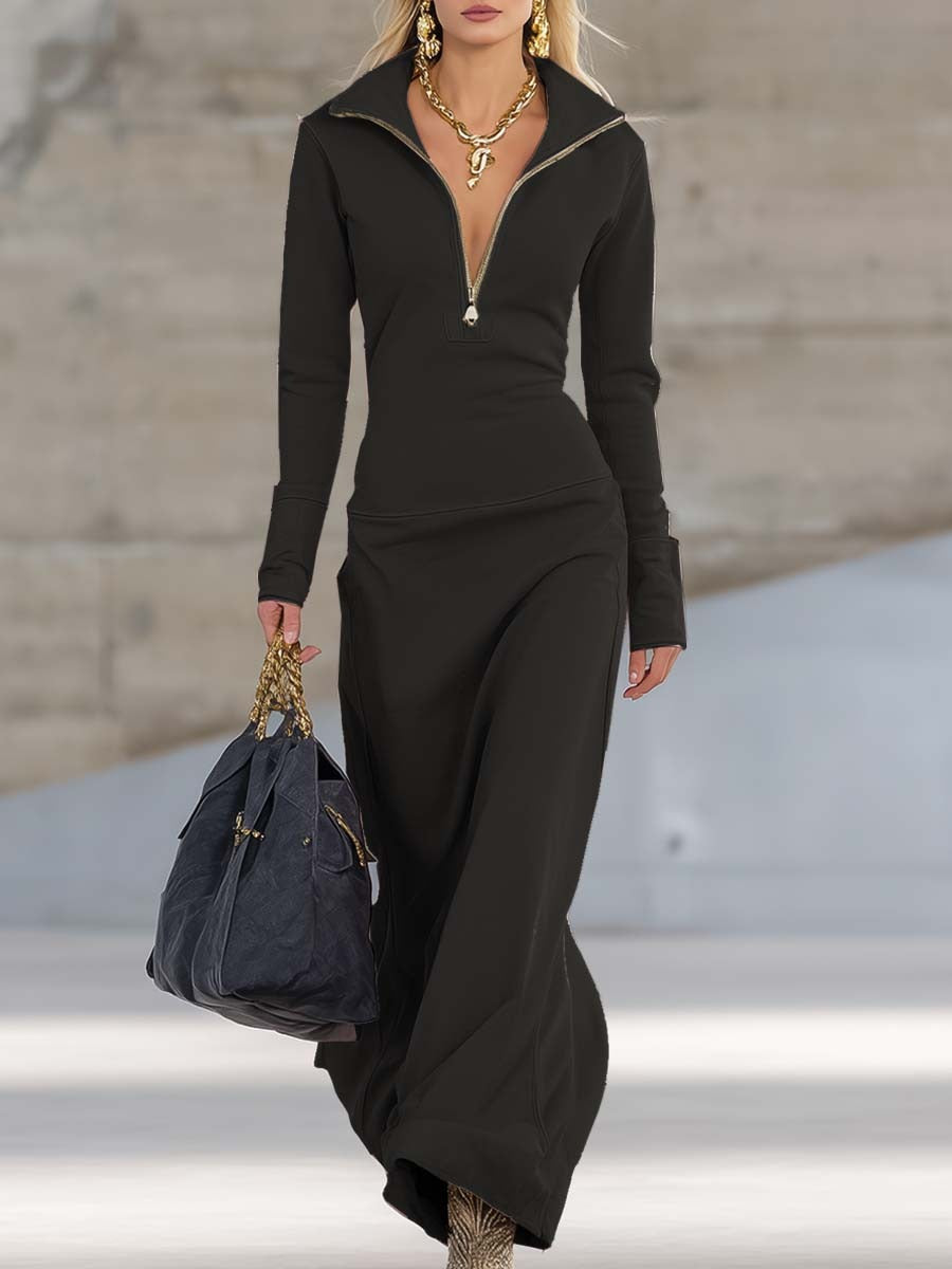 Long Sleeve Sweater Dress - Black