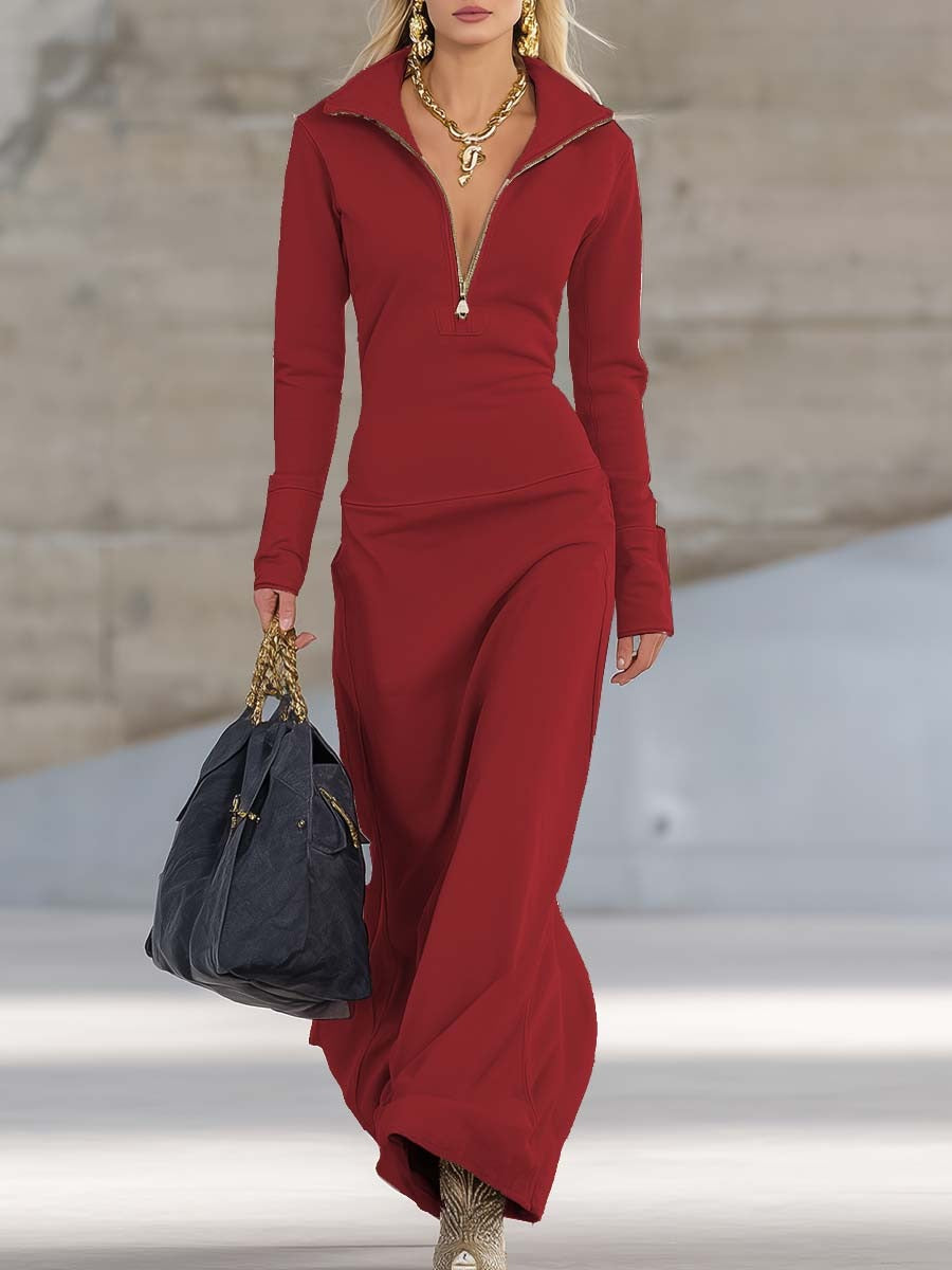 Long Sleeve Sweater Dress - Red