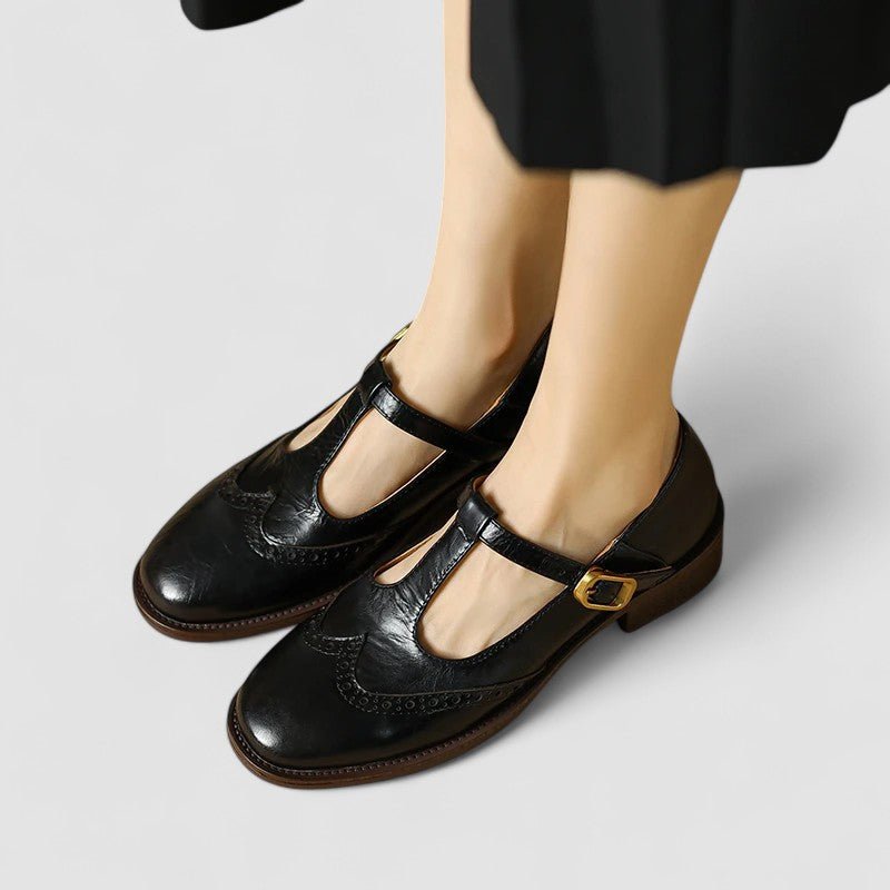 Women's Leather Mary Jane Brogues - Black