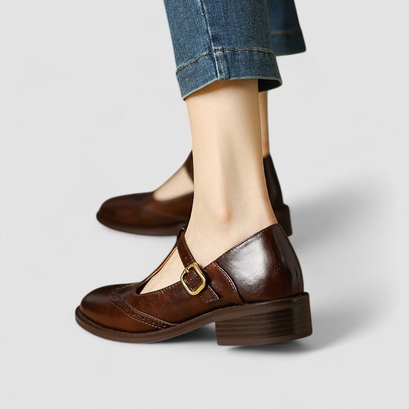 Women's Leather Mary Jane Brogues - Brown