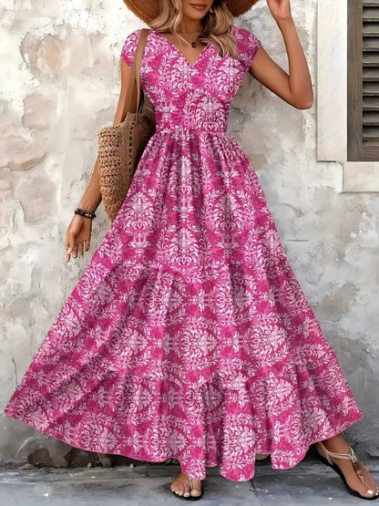 Boho Floral Maxi Dress - Rose red
