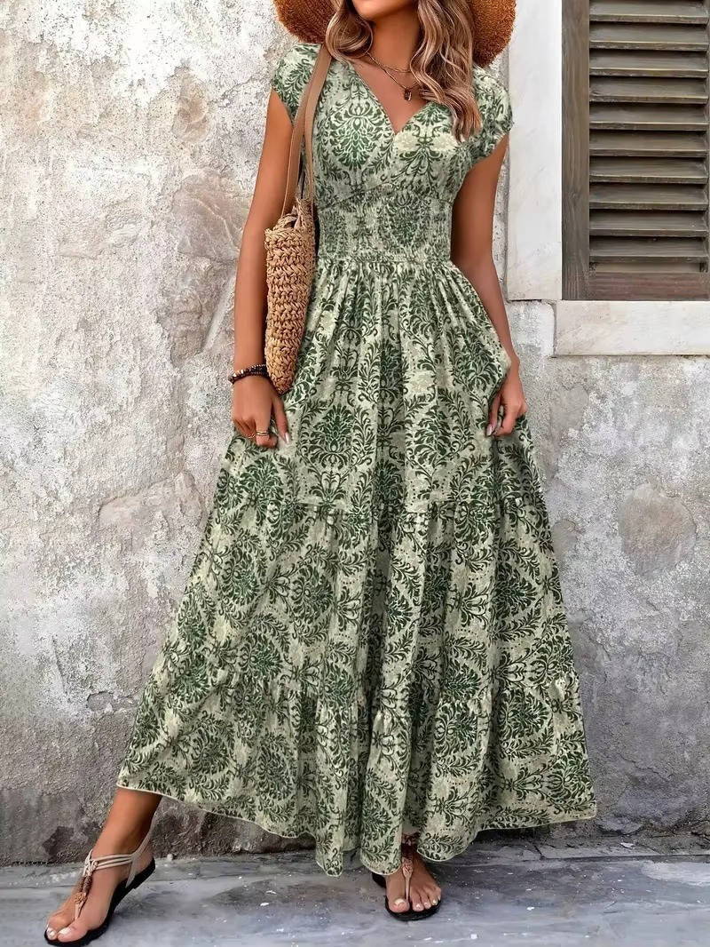 Boho Floral Maxi Dress - Green