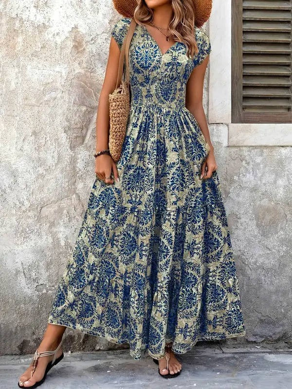 Boho Floral Maxi Dress - Blue