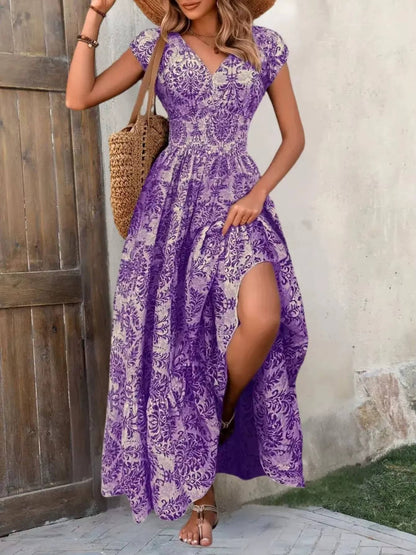 Boho Floral Maxi Dress - Dark violet
