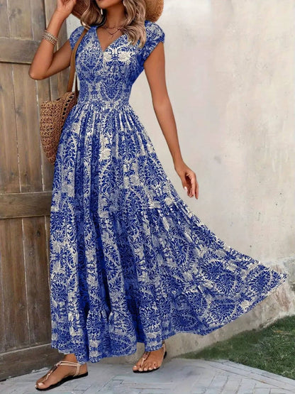 Boho Floral Maxi Dress - Royal blue