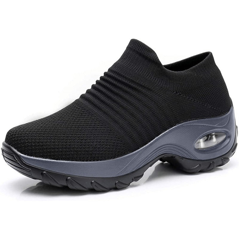 Orthopedic Walking Shoes - Black (Gray Sole)