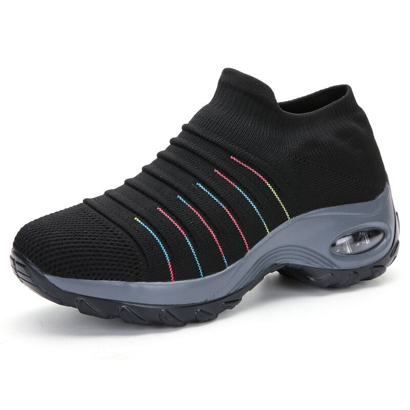 Orthopedic Walking Shoes - Black (Colored Stripes)