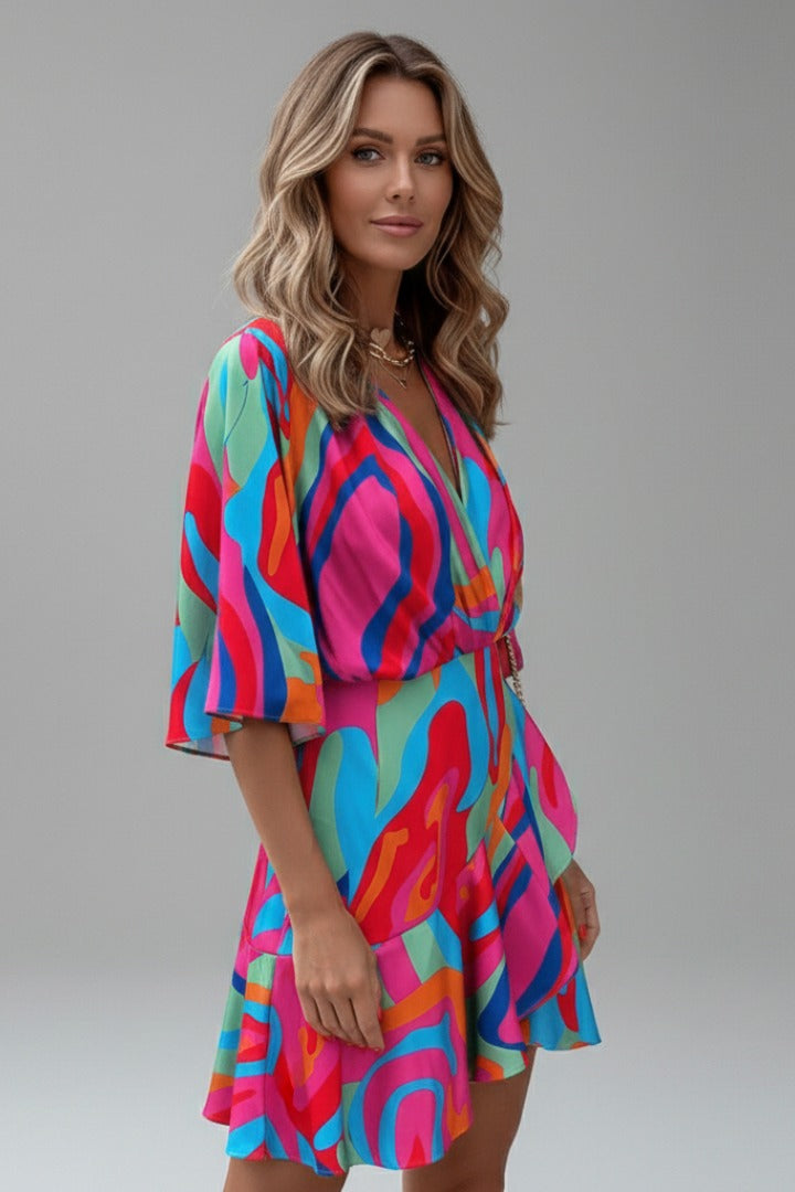 Printed Wrap Mini Dress