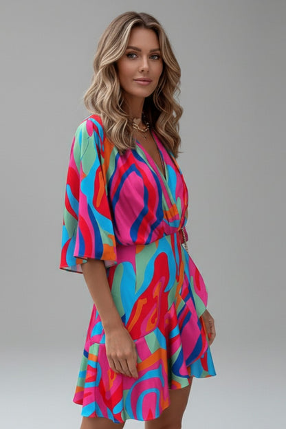 Printed Wrap Mini Dress