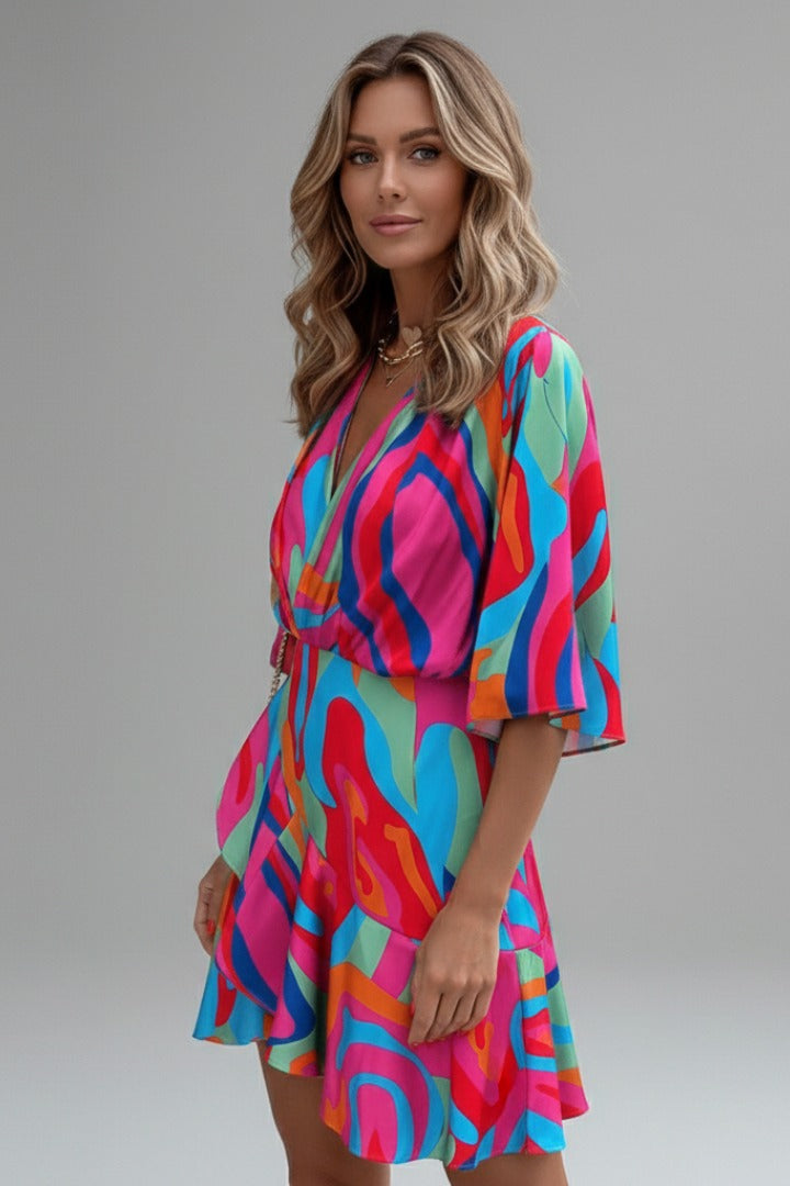 Printed Wrap Mini Dress