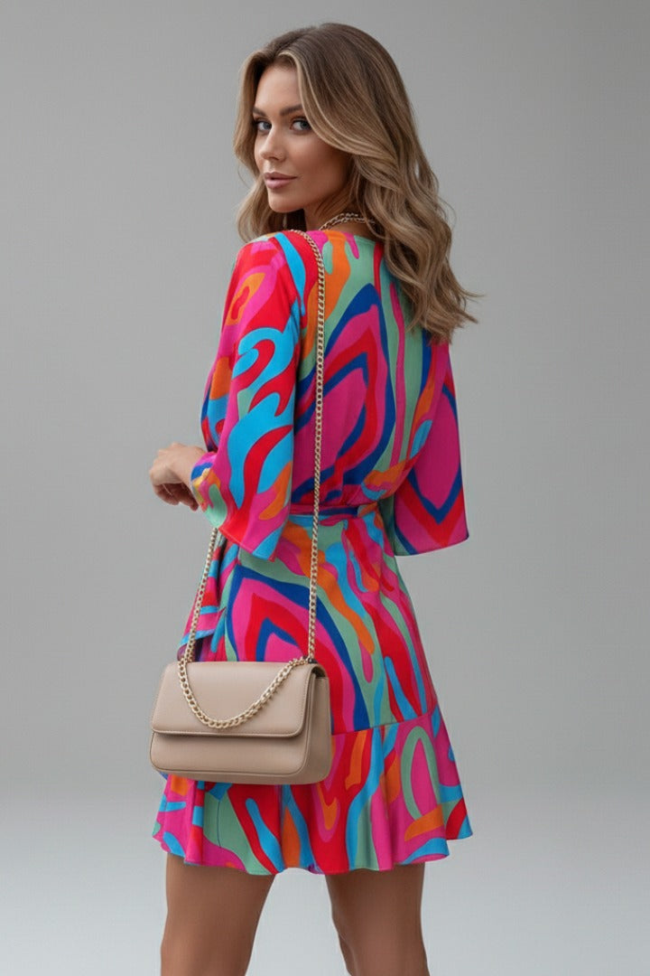 Printed Wrap Mini Dress