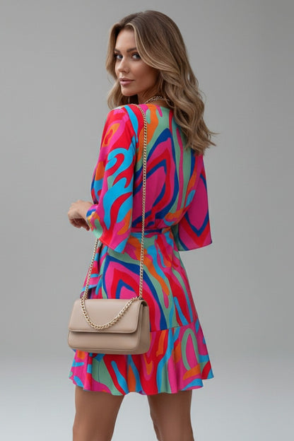 Printed Wrap Mini Dress