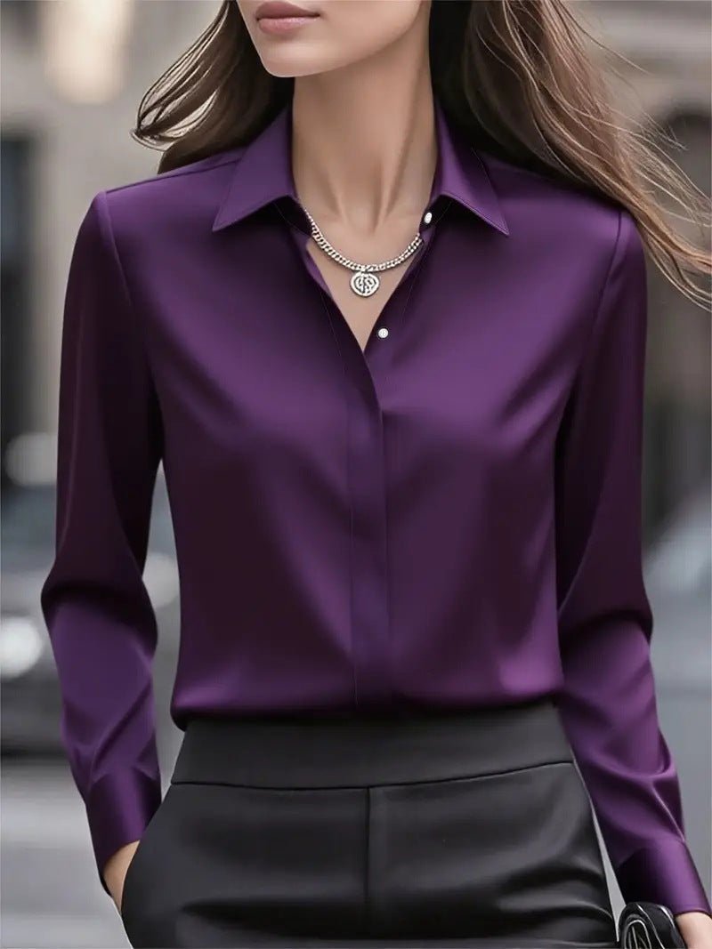 Women's Slim Satin Blouse - Lilac