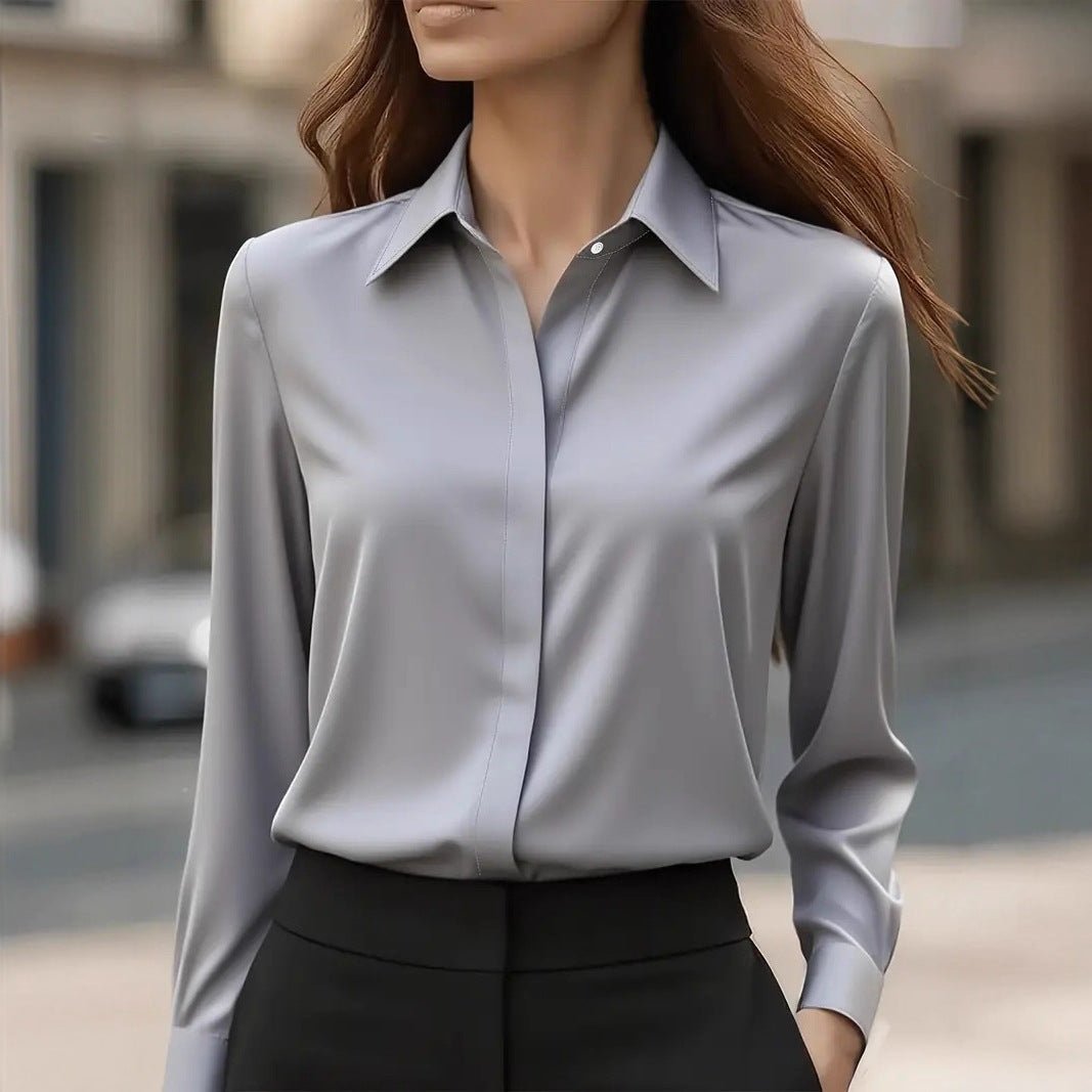 Women's Slim Satin Blouse - Gray