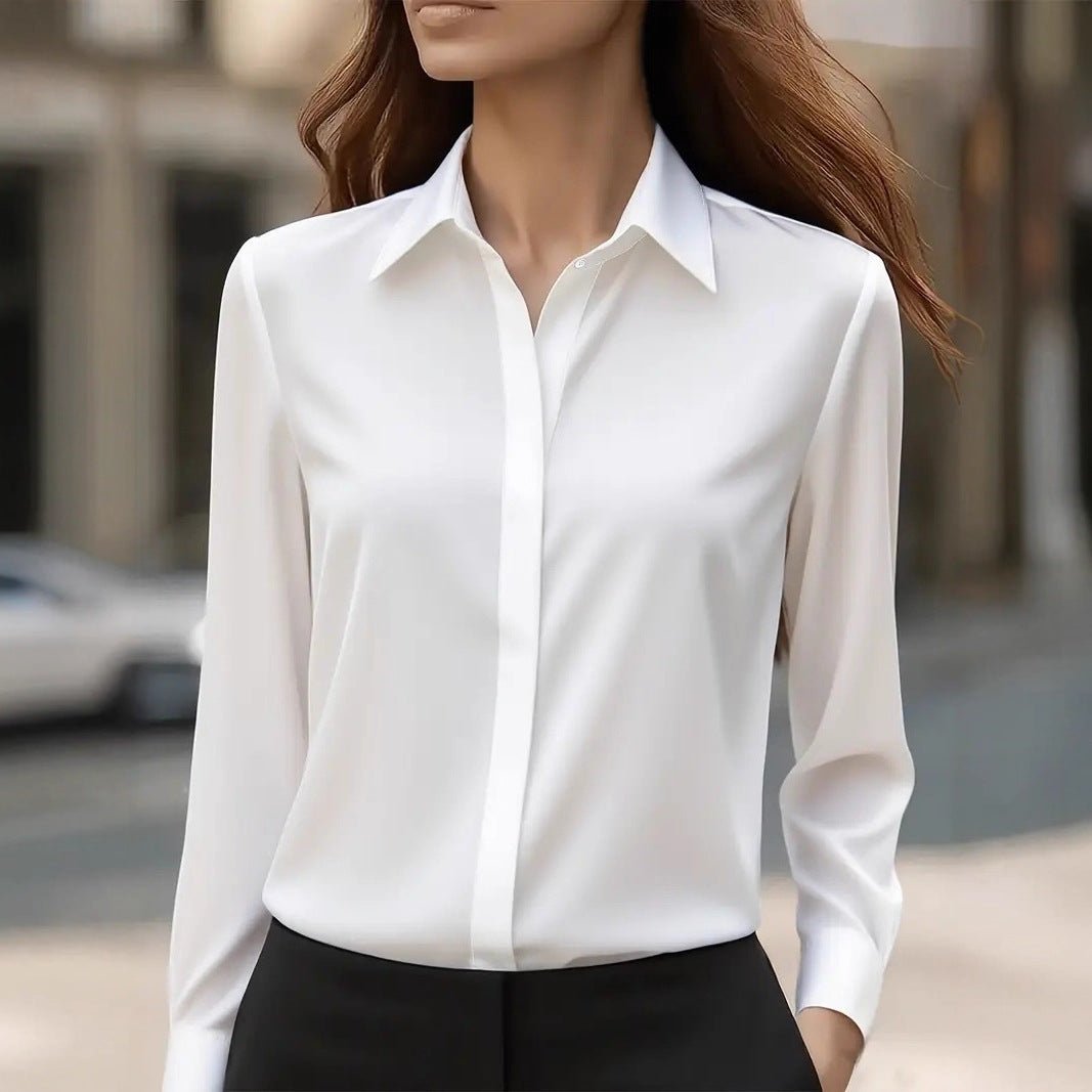 Women's Slim Satin Blouse - White