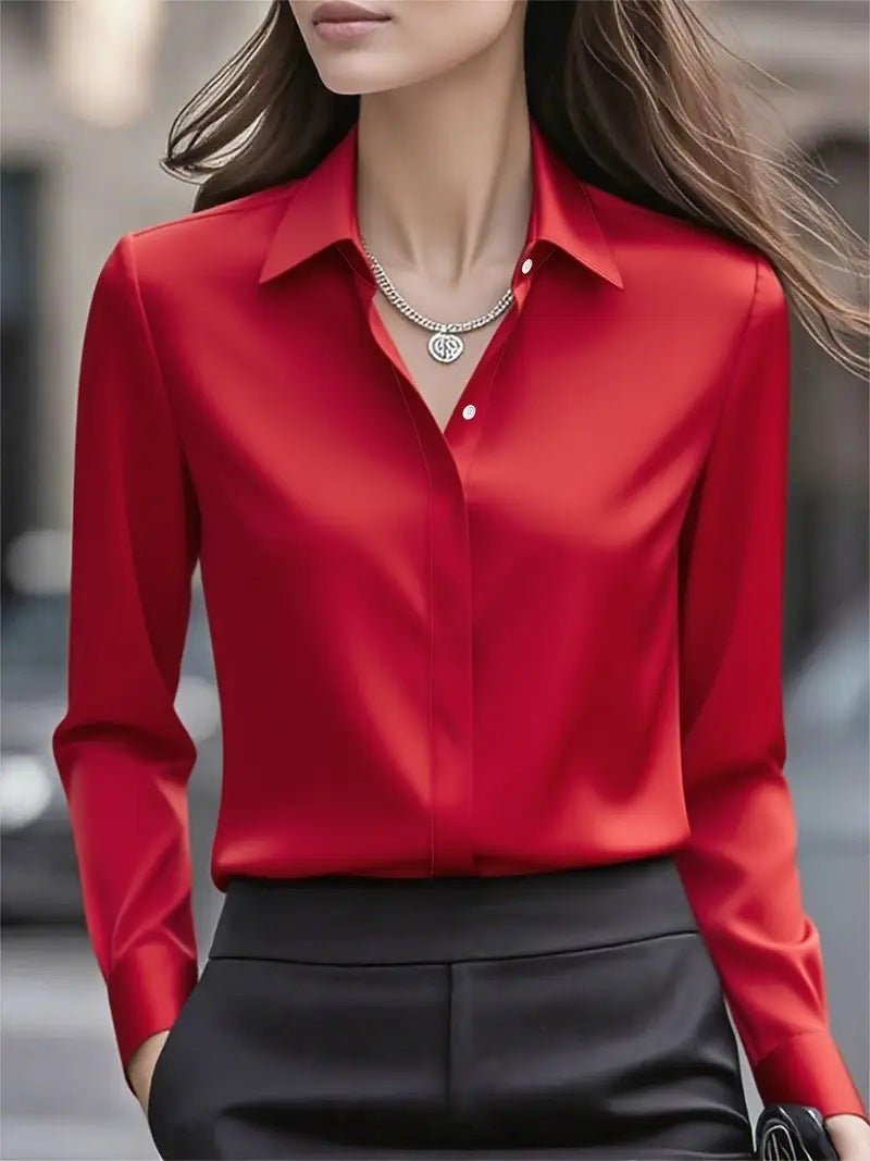 Women's Slim Satin Blouse - Red
