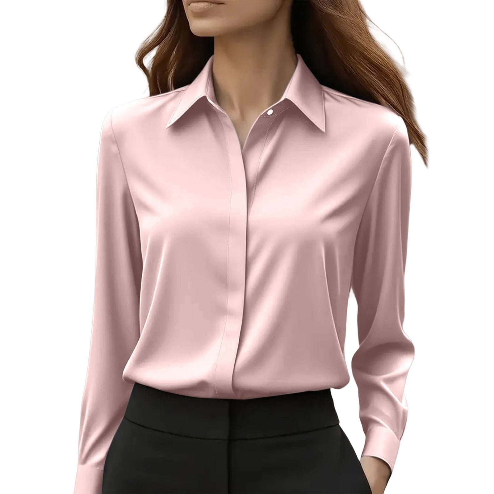 Women's Slim Satin Blouse - Pink