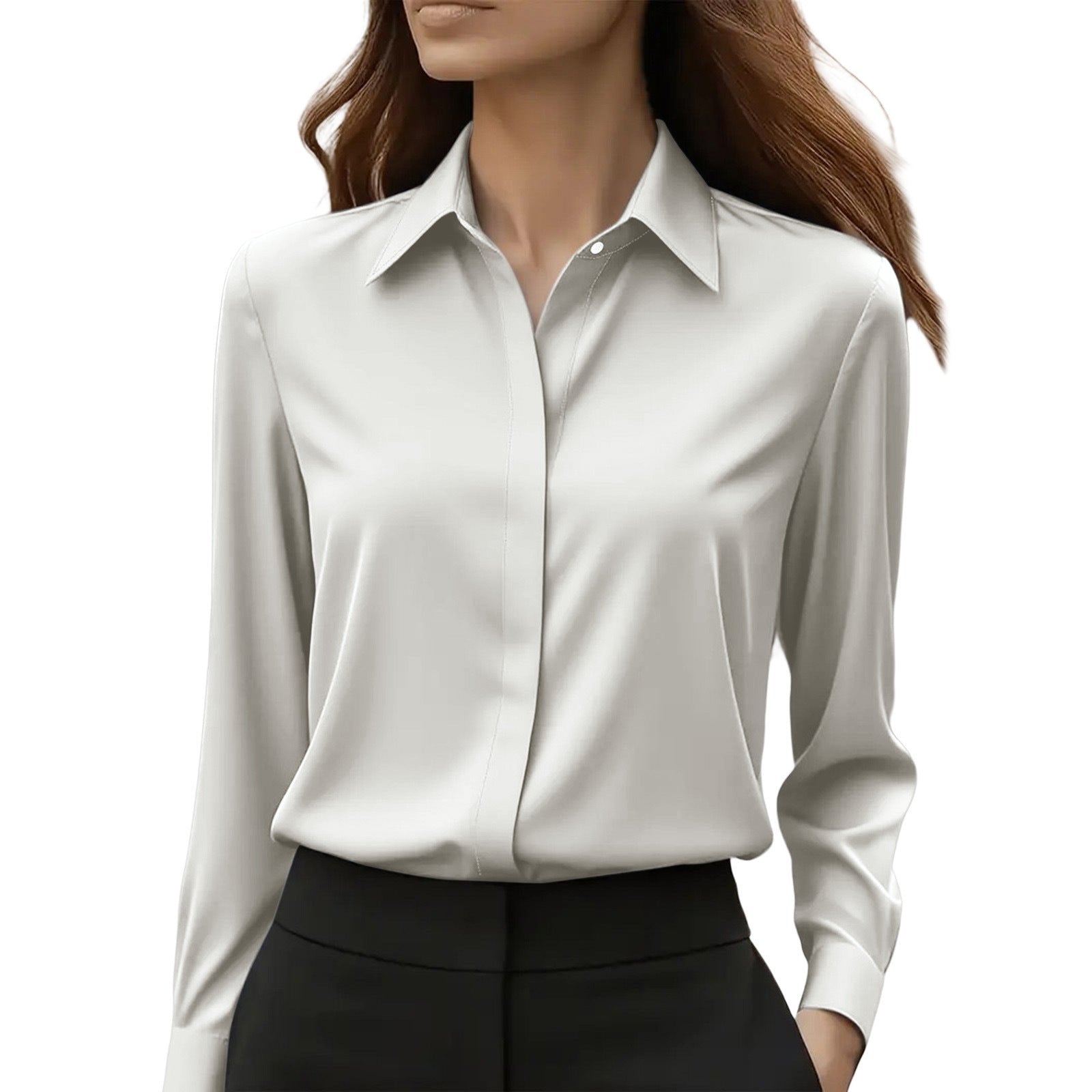 Women's Slim Satin Blouse - Light gray