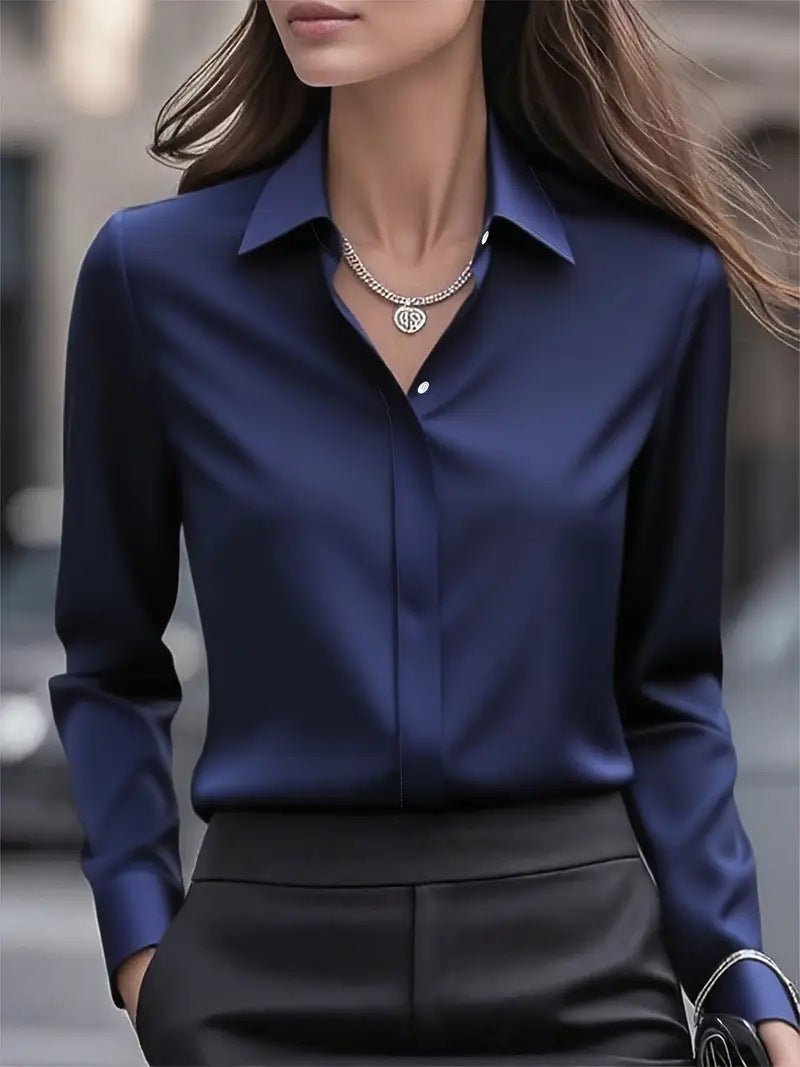 Women's Slim Satin Blouse - Dark blue