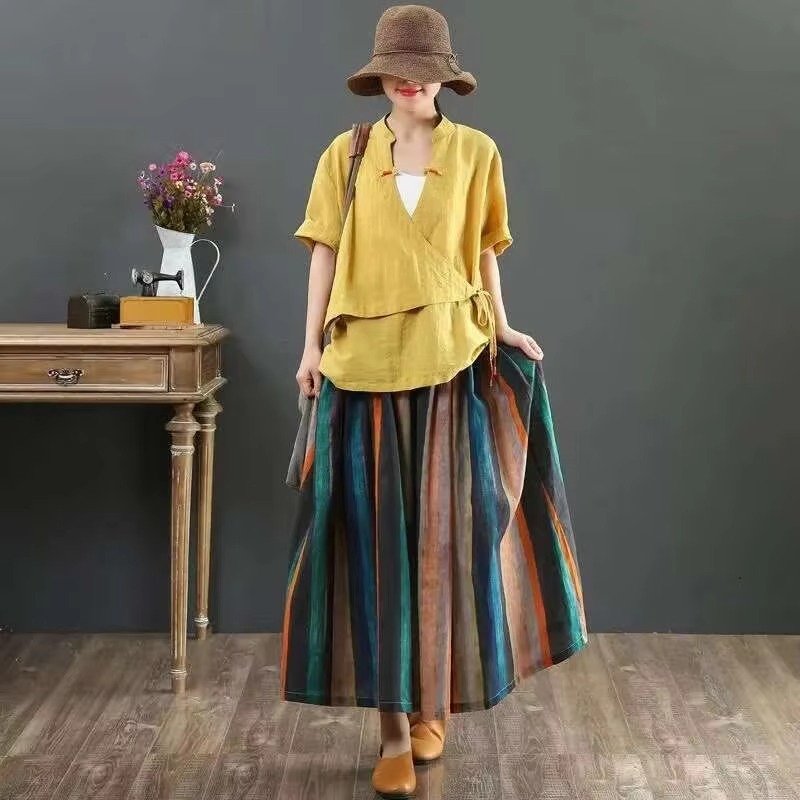 Women's Striped Midi Skirt - XL