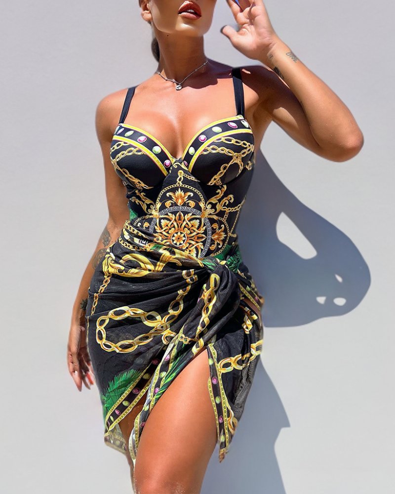 Women's Swimsuit and Sarong Set - Black