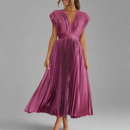 Wedding Guest Pleated Midi Dress - Plum