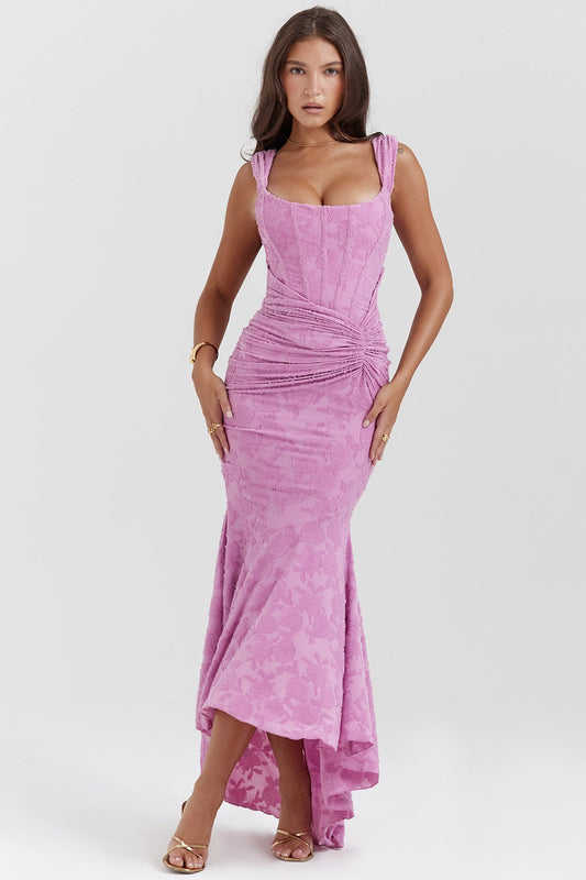 Lace Bodycon Midi Dress - Pink