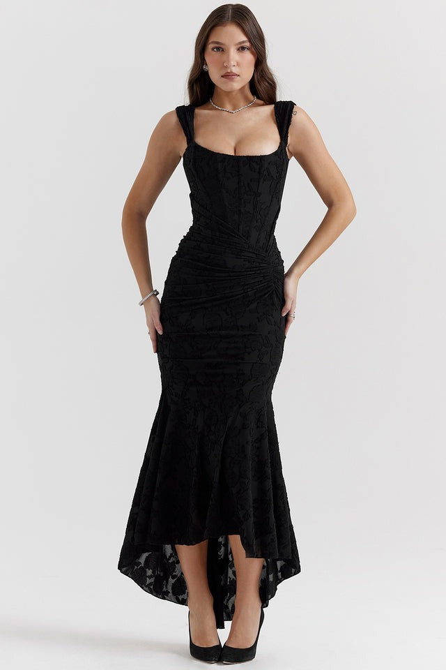 Lace Bodycon Midi Dress - Black