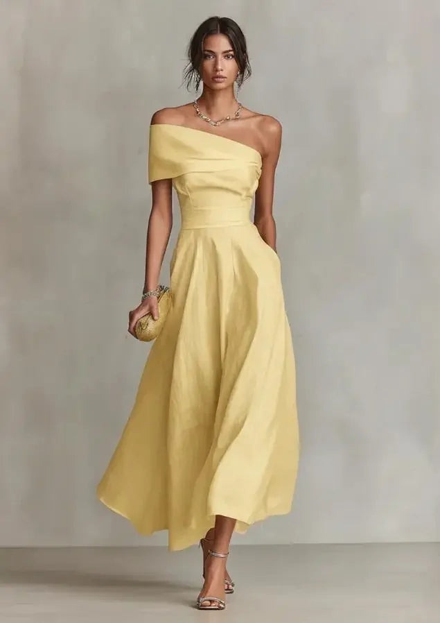 One Shoulder Formal Maxi Dress - Yellow