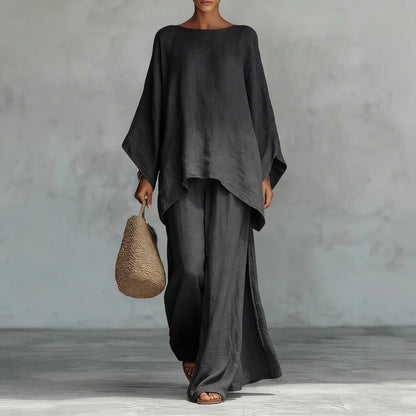 Oversized Wide Leg Two Piece Set - Dark Gray