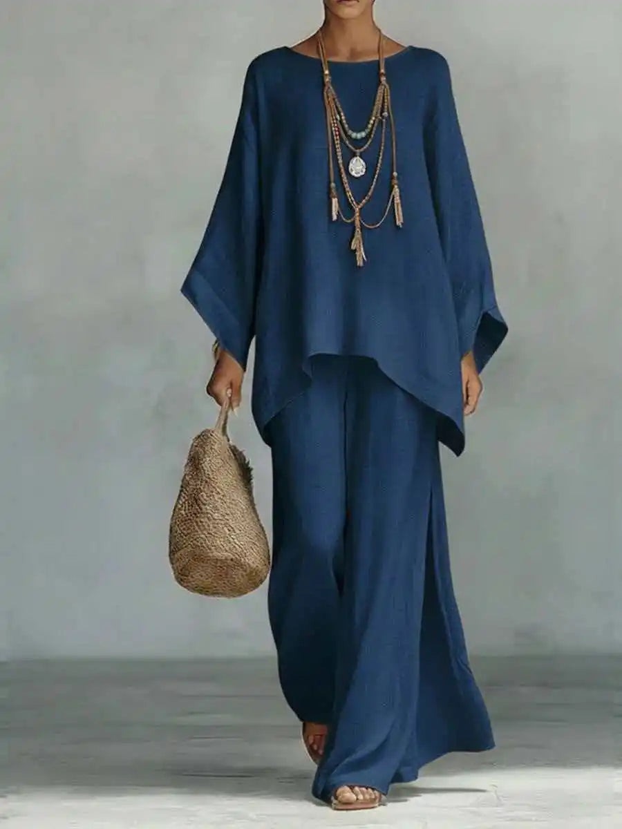 Oversized Wide Leg Two Piece Set - Navy