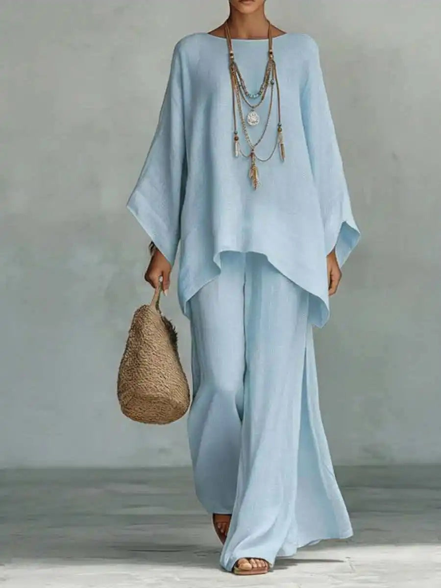Oversized Wide Leg Two Piece Set - Light Blue