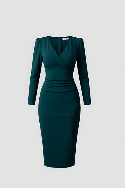 Women's Cocktail Knit Bodycon Wrap Midi Dress - Red