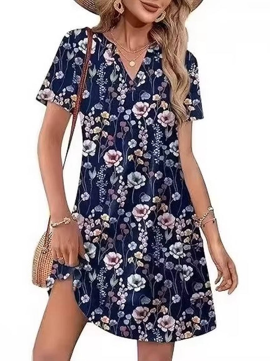Women's Floral Mini Dress - Navy