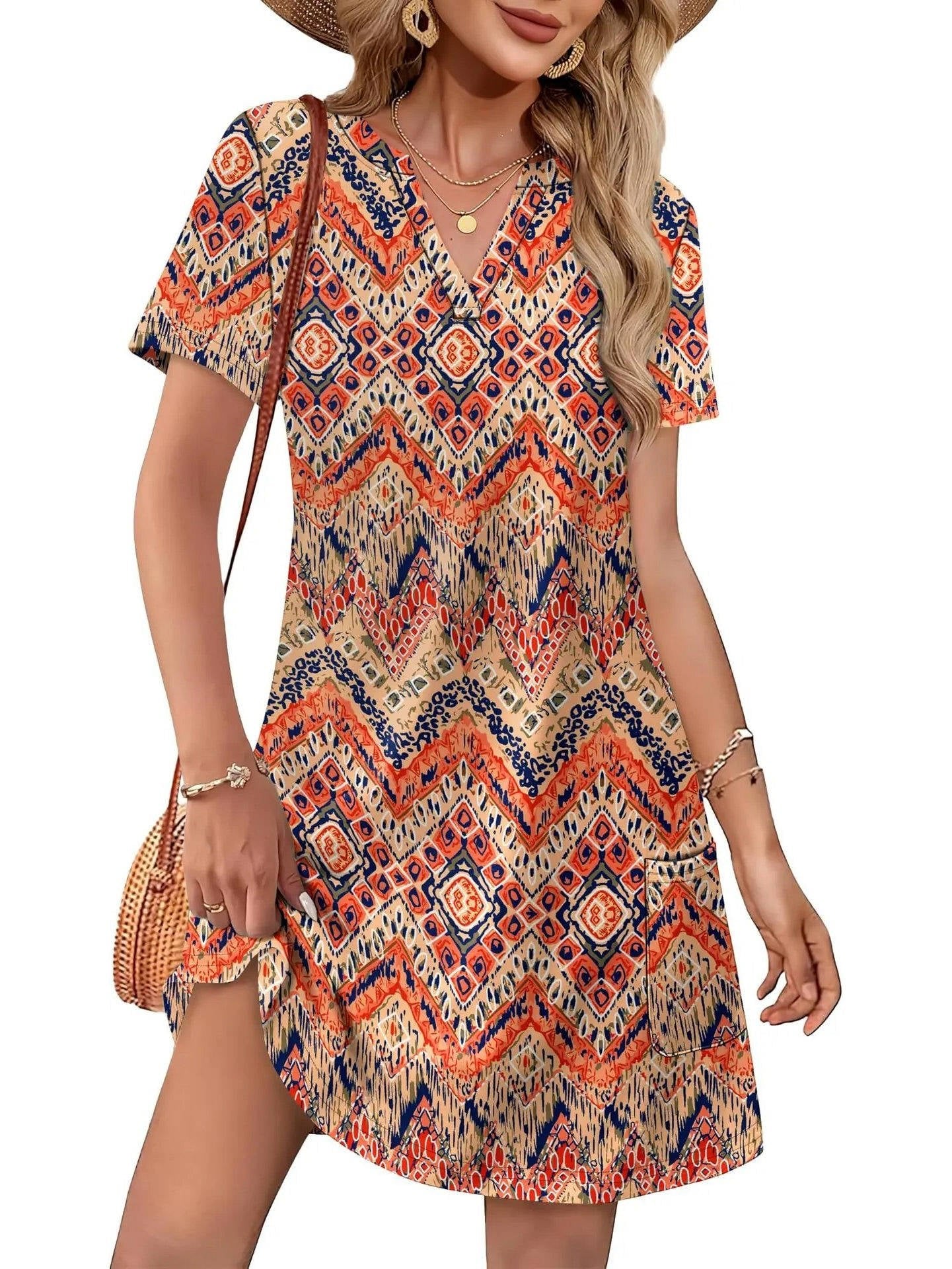 Women's Floral Mini Dress - Golden