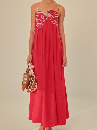 Floral Summer Maxi Dress - Red