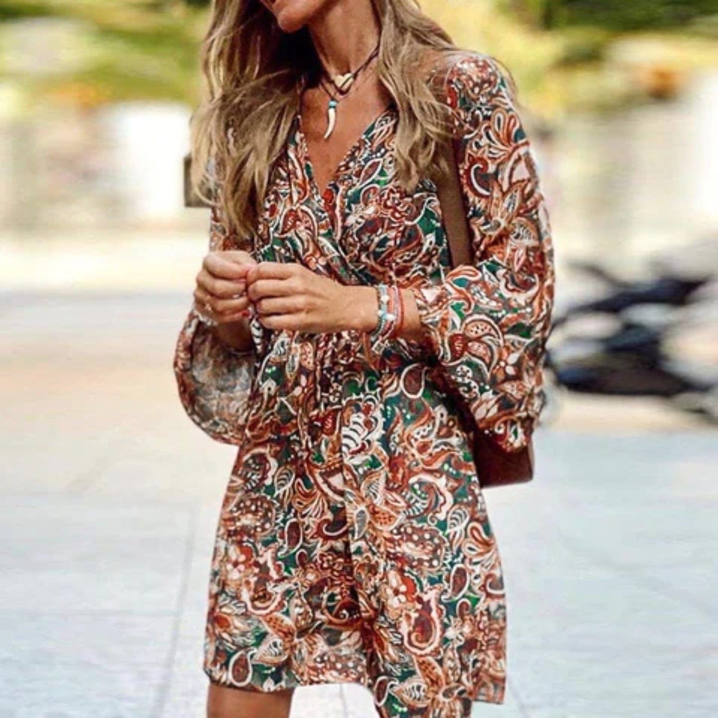 Boho Long Sleeve Mini Dress