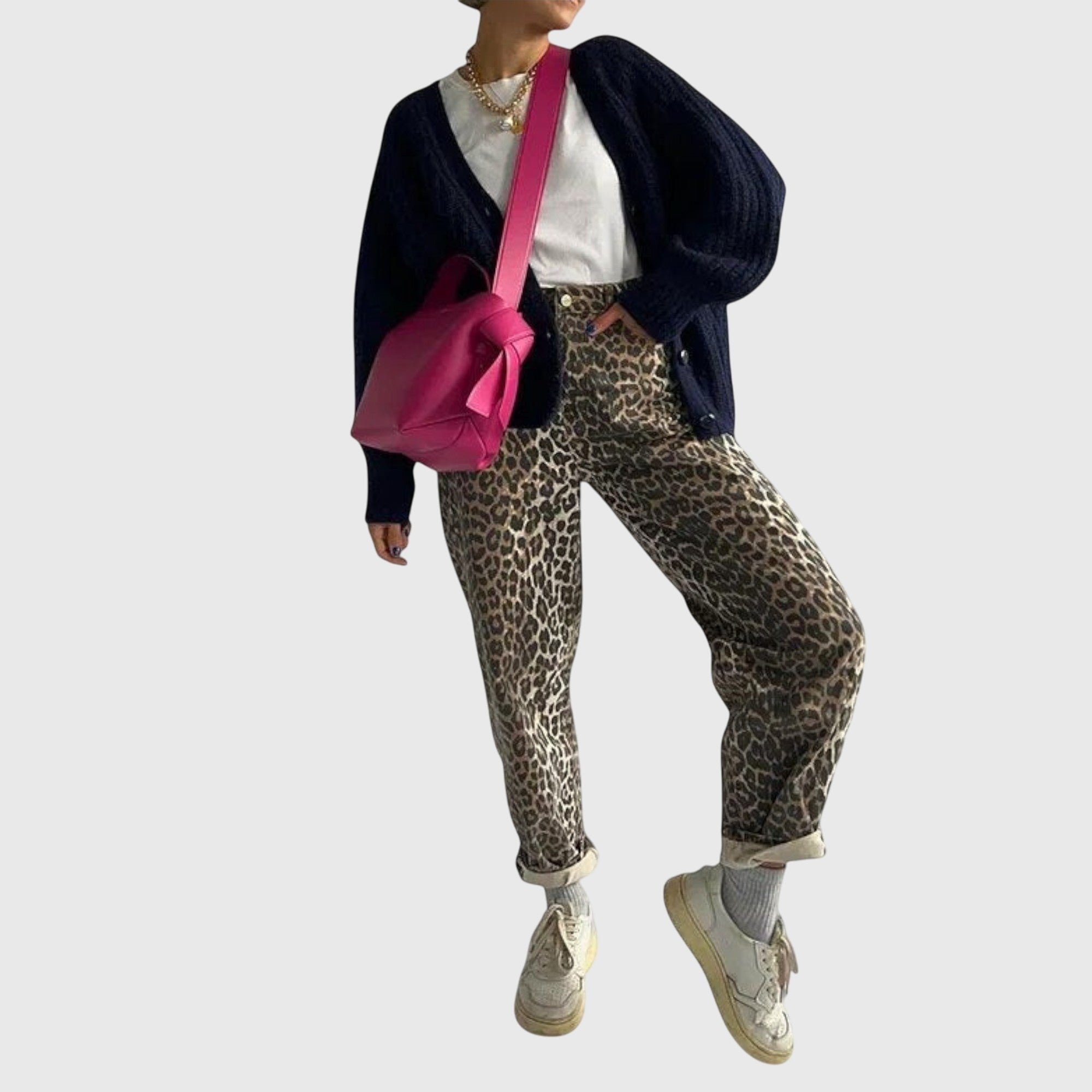Women's High-Waisted Leopard Print Jeans