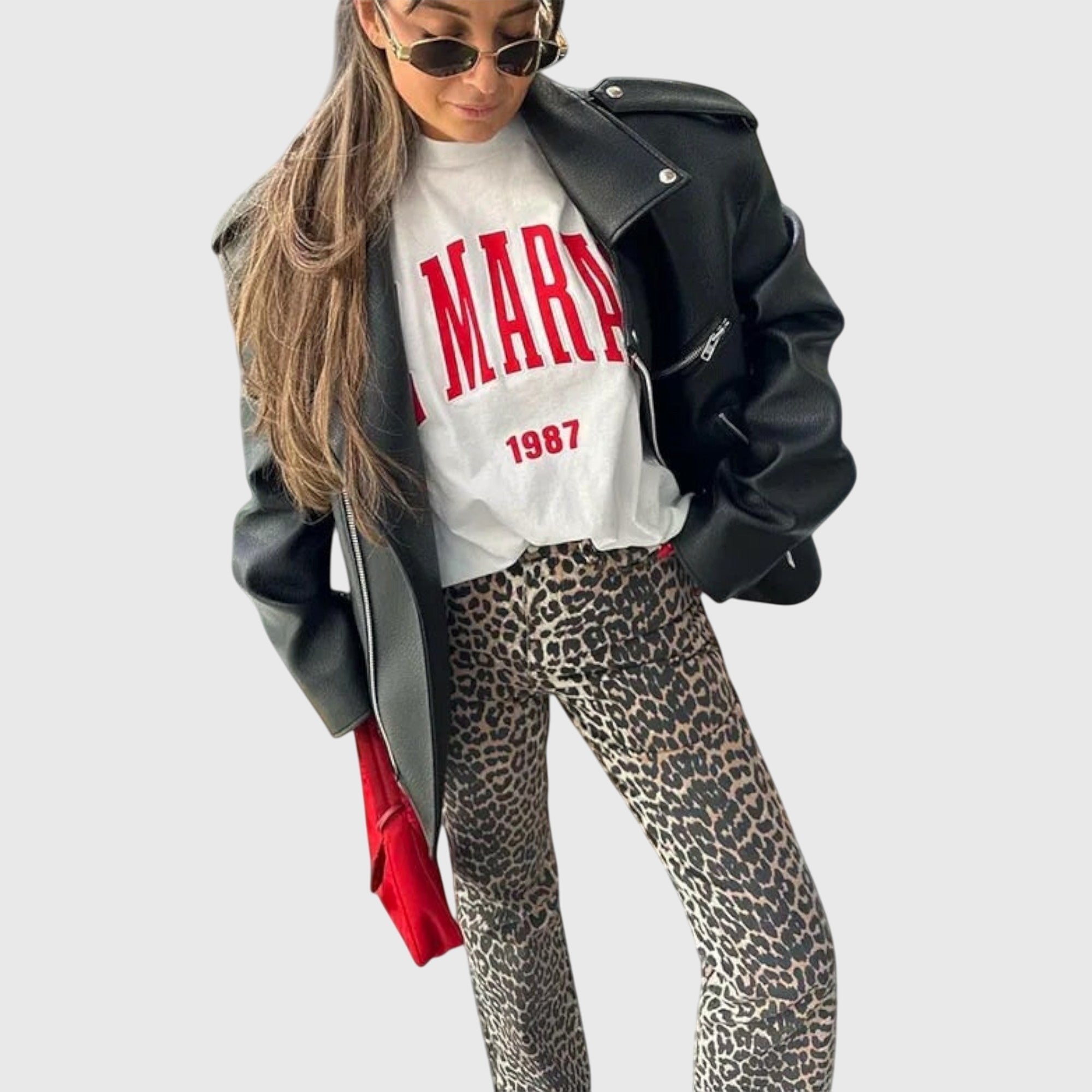 Women's High-Waisted Leopard Print Jeans