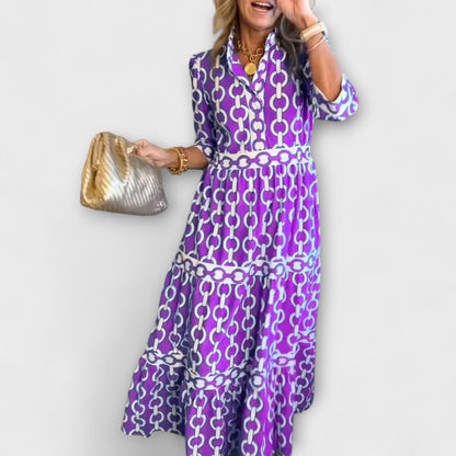 Casual A Line Midi Dress - Purple