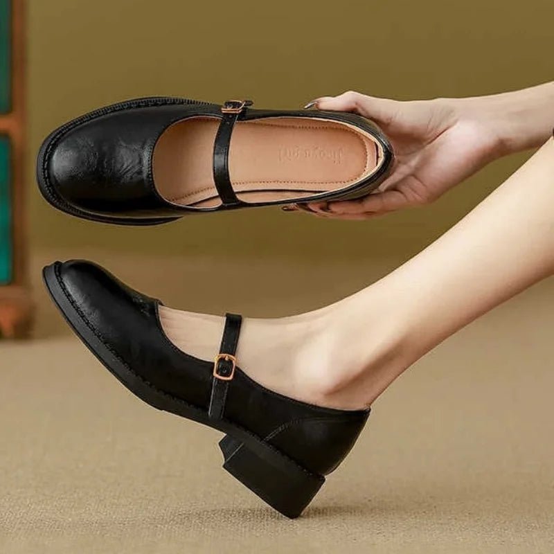 Women's Leather Mary Jane Shoes - Black