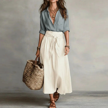 Midi Skirt Two Piece Set - Grey White