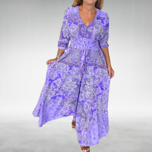 Boho Floral Maxi Dress - Purple