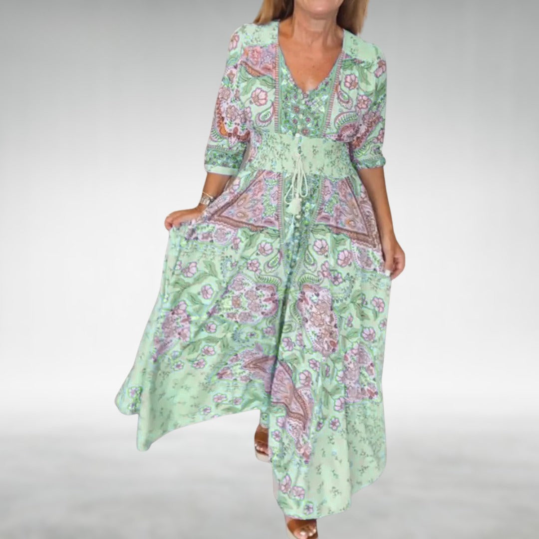 Boho Floral Maxi Dress - Green