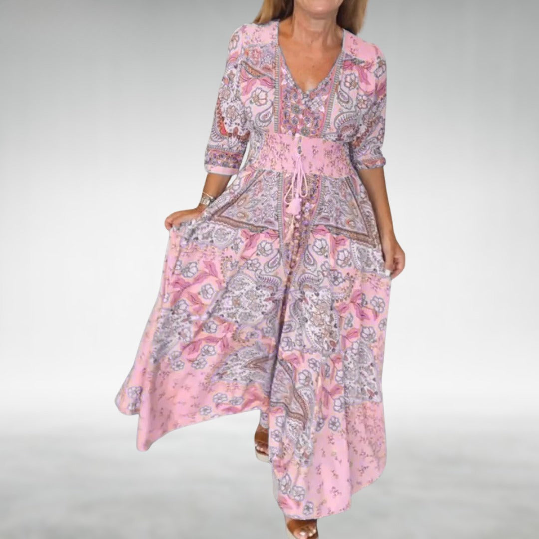 Boho Floral Maxi Dress - Pink