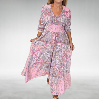 Boho Floral Maxi Dress - Pink