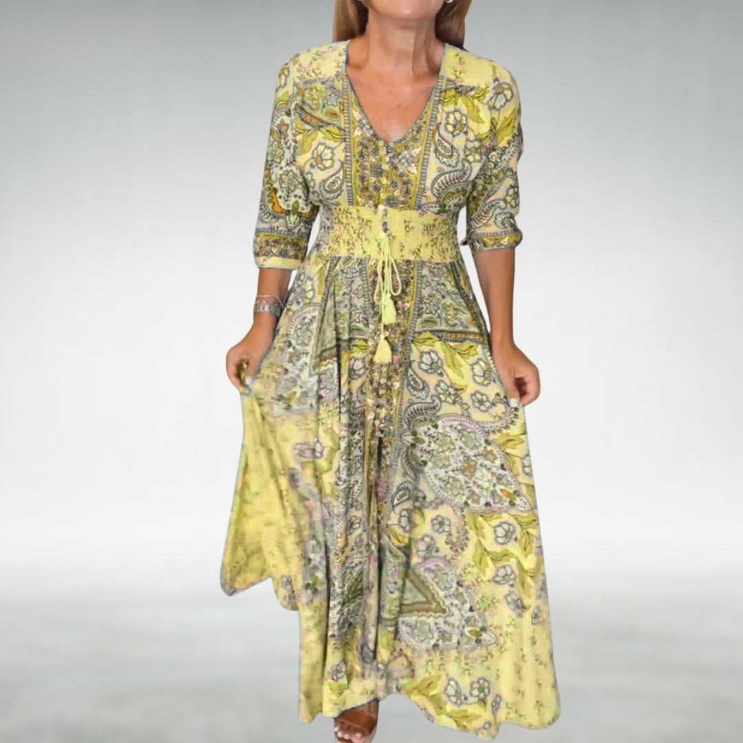 Boho Floral Maxi Dress - Yellow